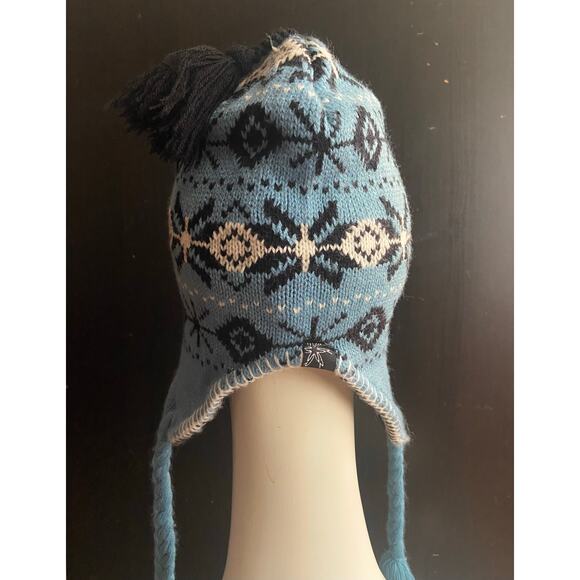 Blue/Black/White Fleece Lined Winter Beanie w/Tassels sz OS (Unisex) - Picture 4 of 7
